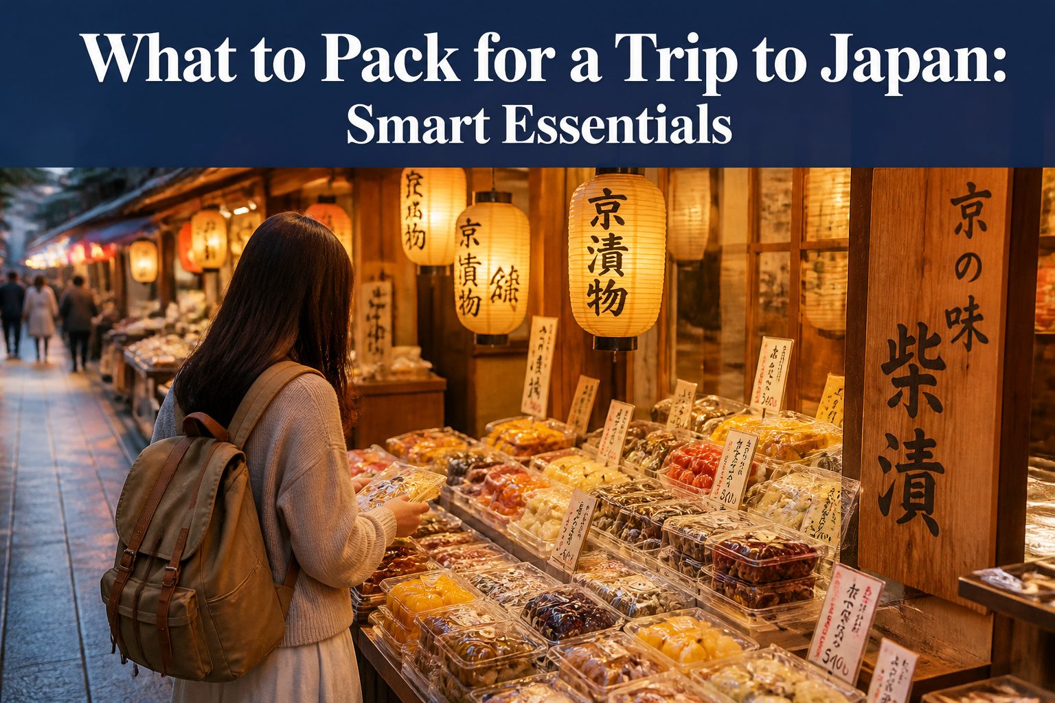 A collection of travel essentials for Japan, including a passport, yen, and shoes.